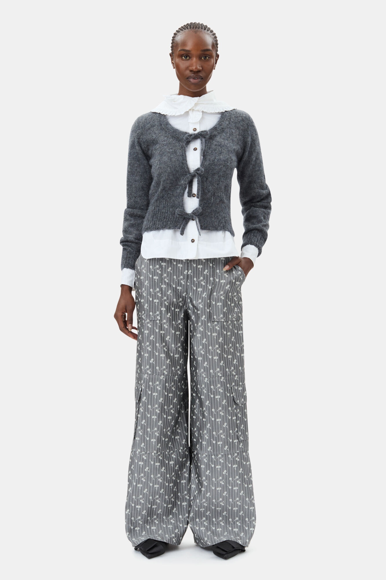 GREY LIGHT MOHAIR TIE STRING CARDIGAN - 3