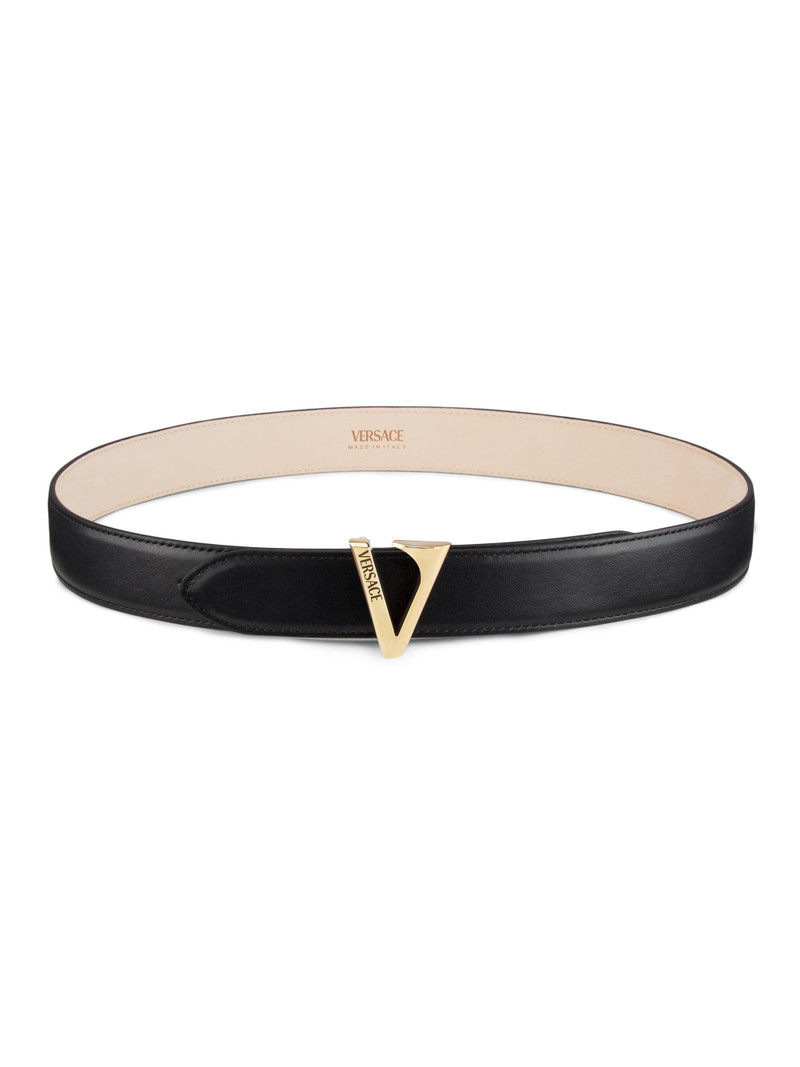 Women's V Buckle Leather Belt - Black Gold 1