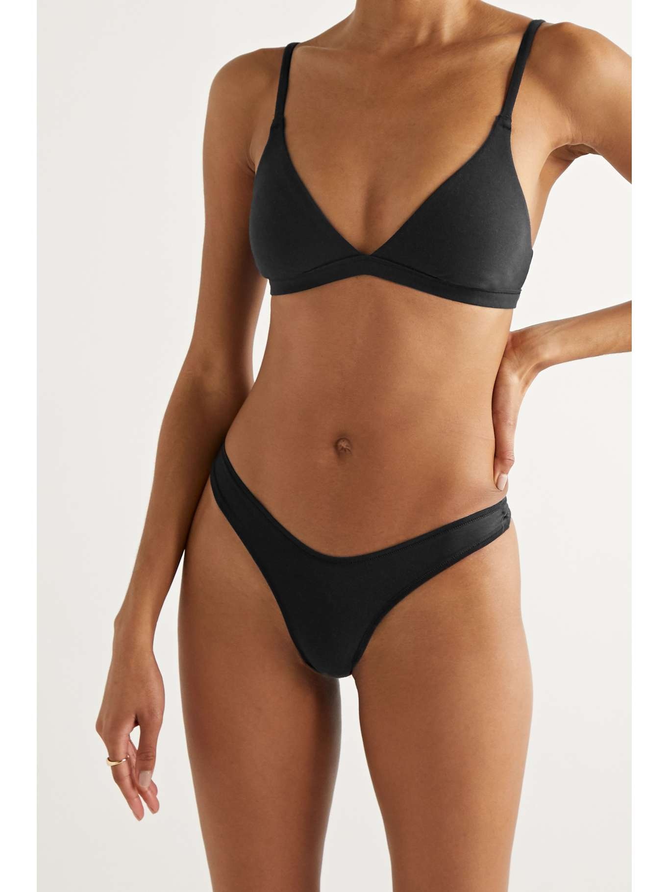 Cotton Collection 2.0 cotton-blend jersey thong - Sangria Black - 2