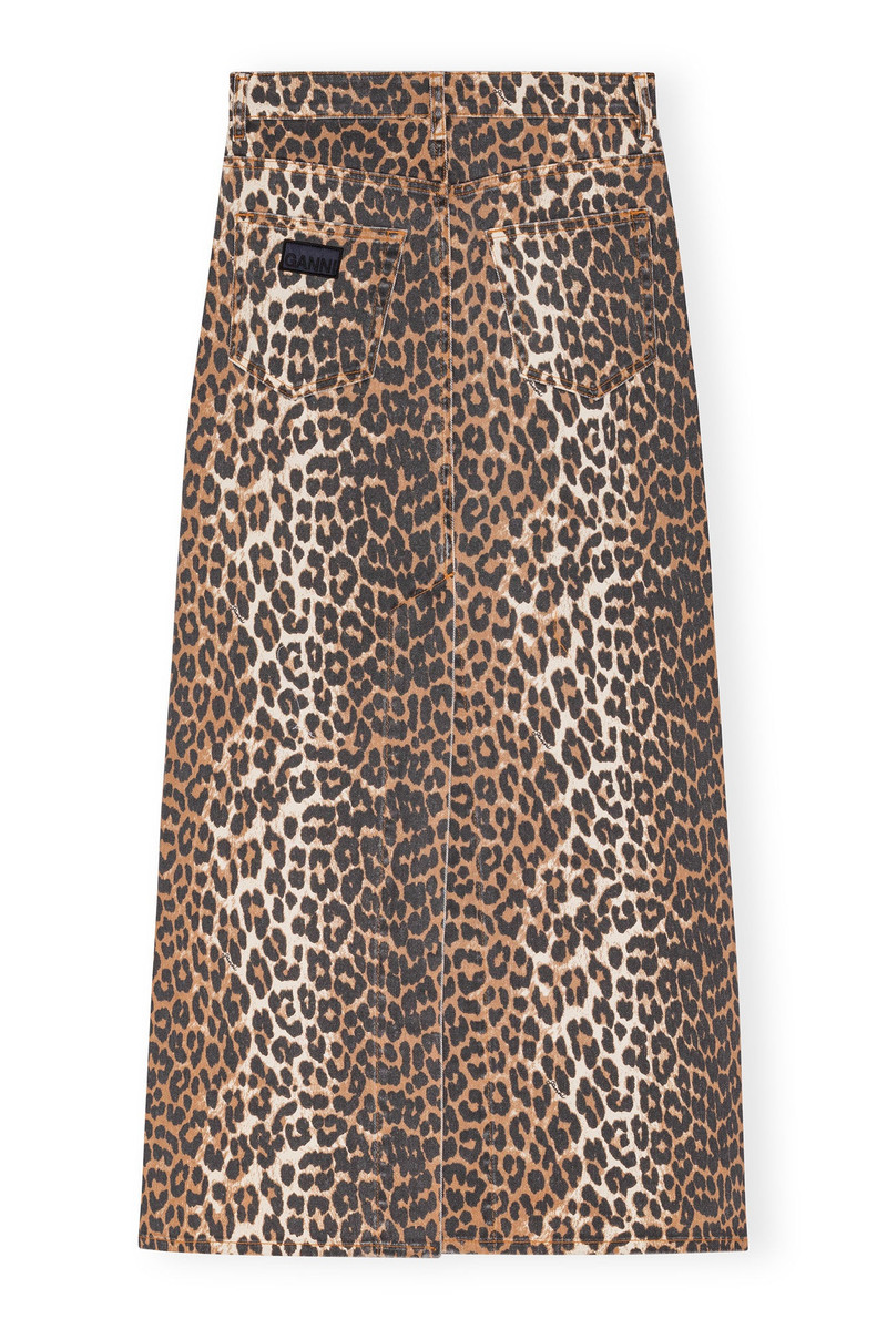 GANNI LEOPARD DENIM MAXI SLIT SKIRT outlook