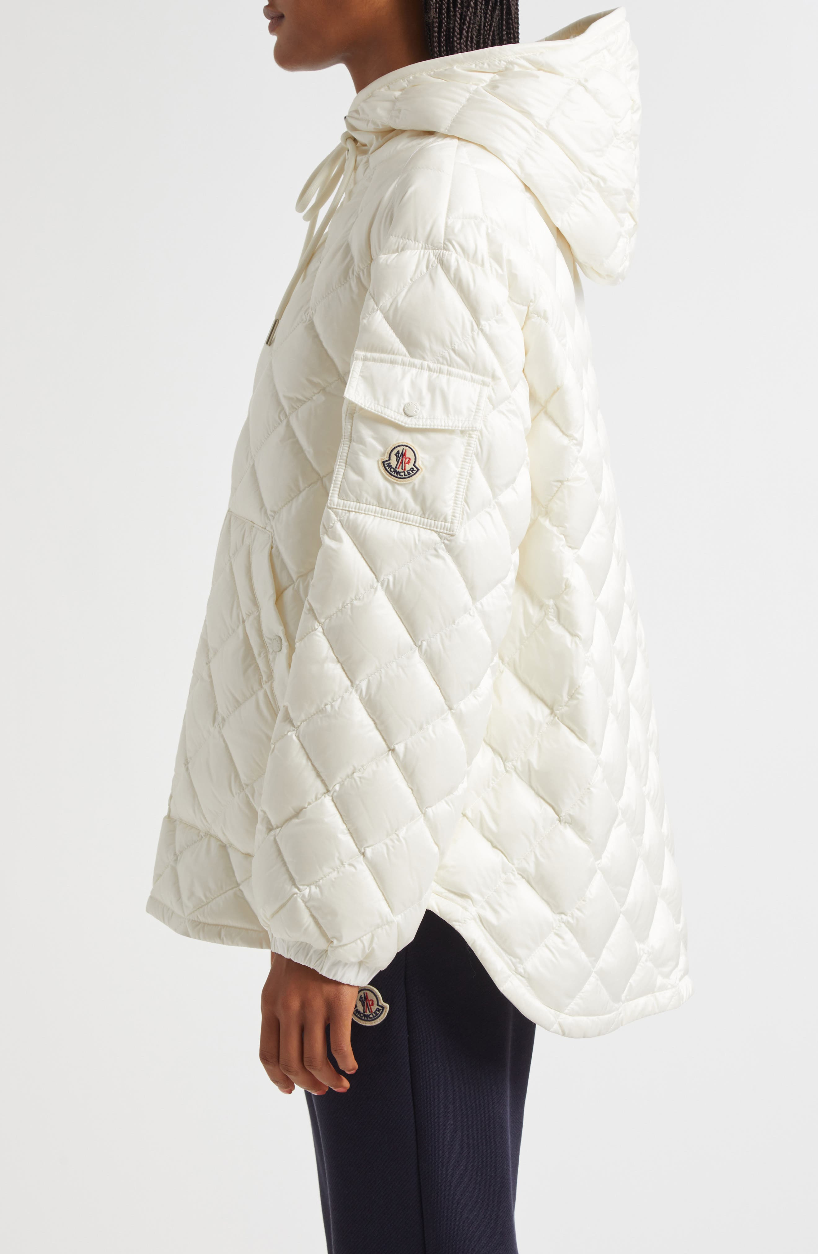 Moncler Diamond Quilted Down Hooded Jacket in Silk White at Nordstrom - 4