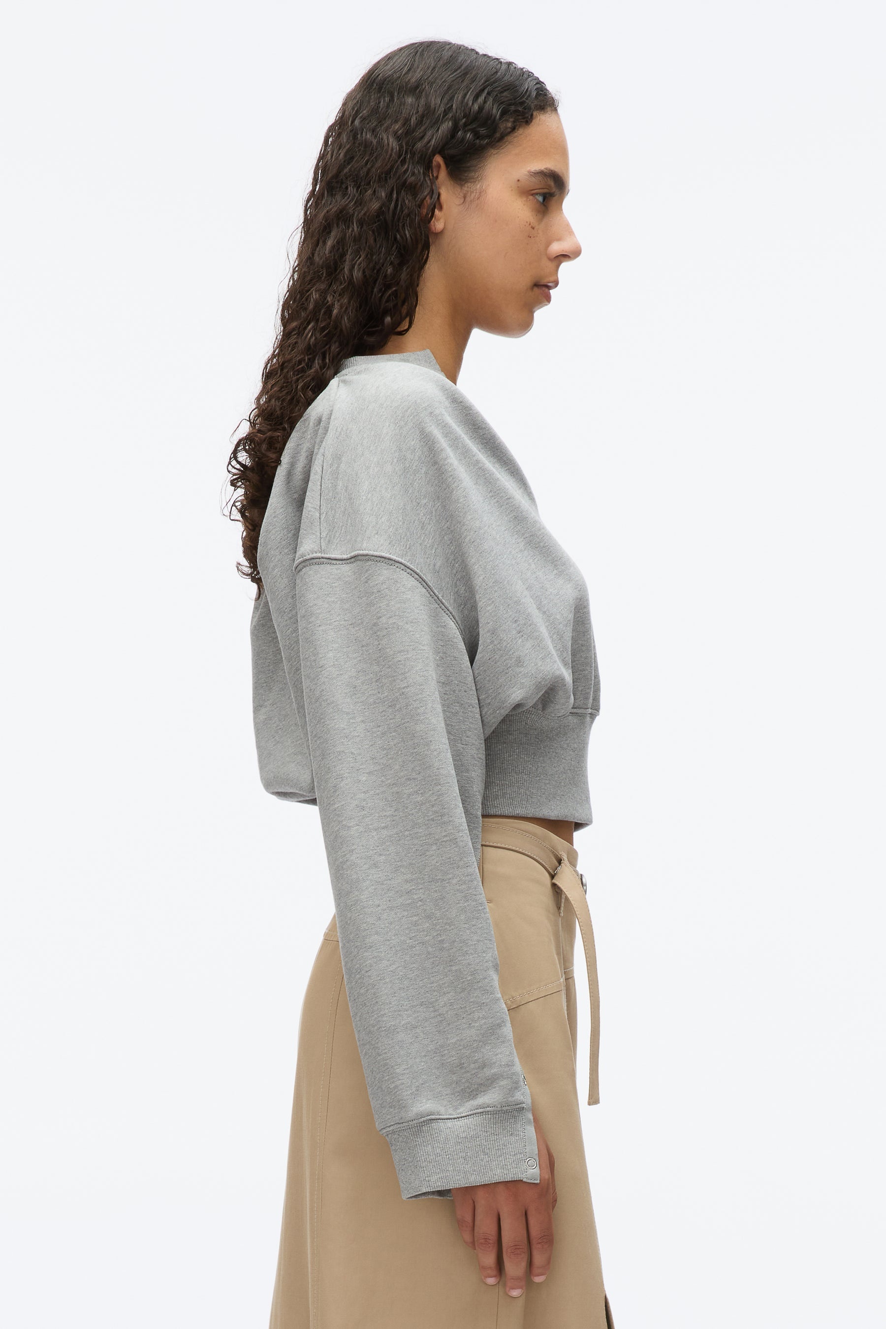 Long Sleeve Cropped Sweatshirt with Snaps - 3