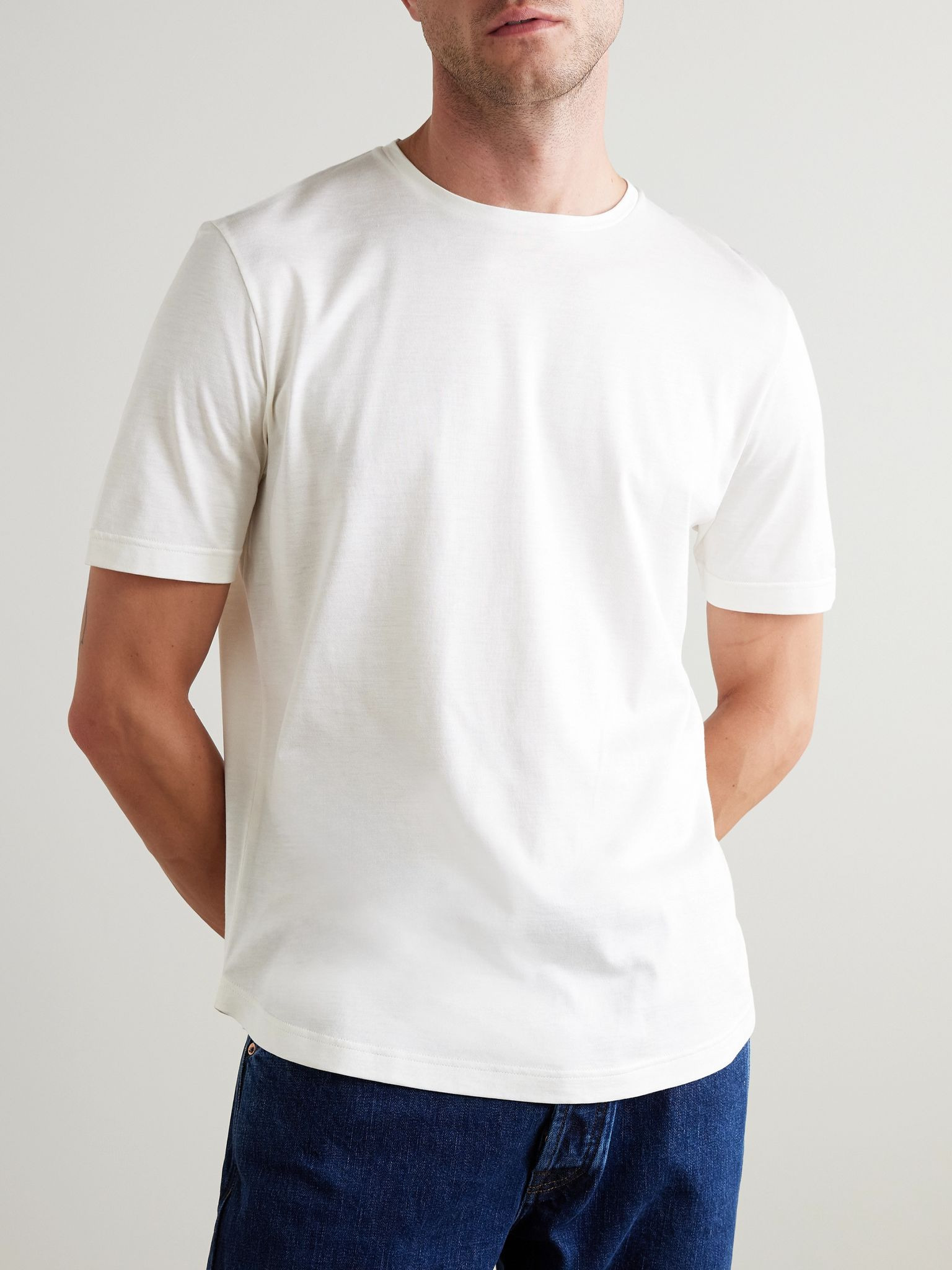 Slim-Fit Silk and Cotton-Blend Jersey T-Shirt White - 3