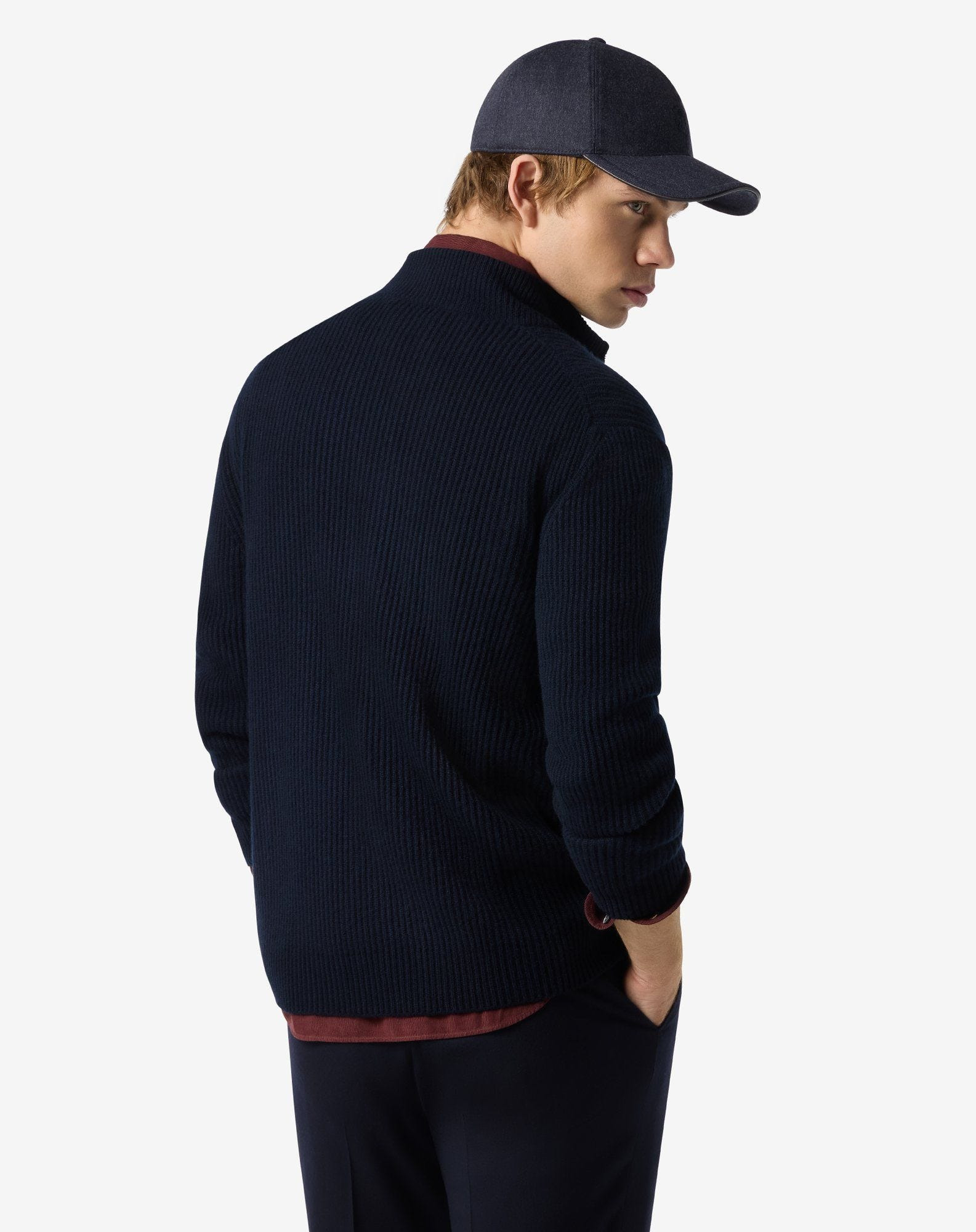 Blue full zip cashmere blend jumper - 3