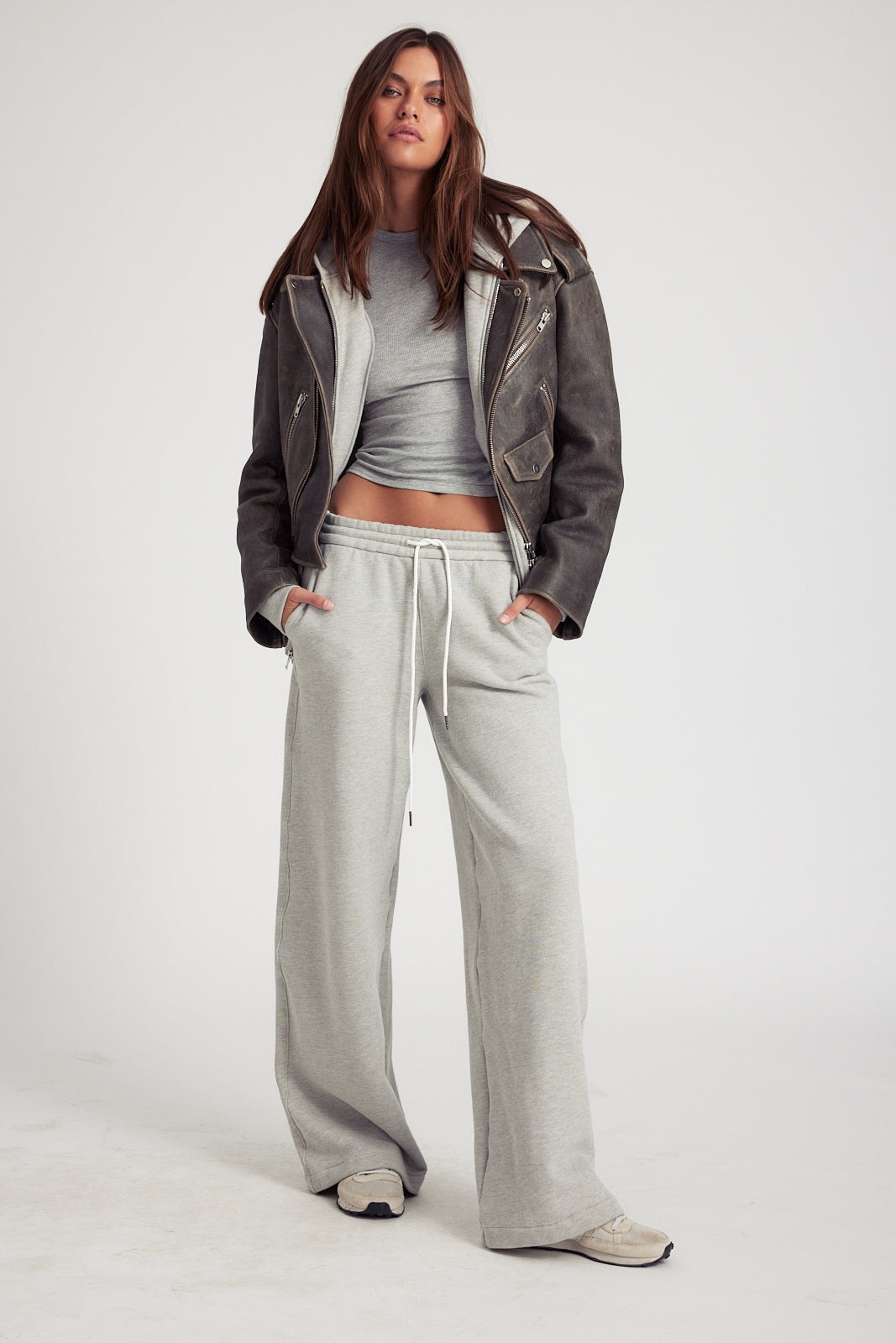 GREY LEATHER BIKER JACKET - 5