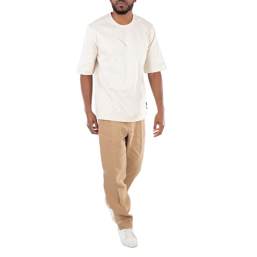 Fendi Embroidered Logo Crew Neck Cotton T-Shirt - 6