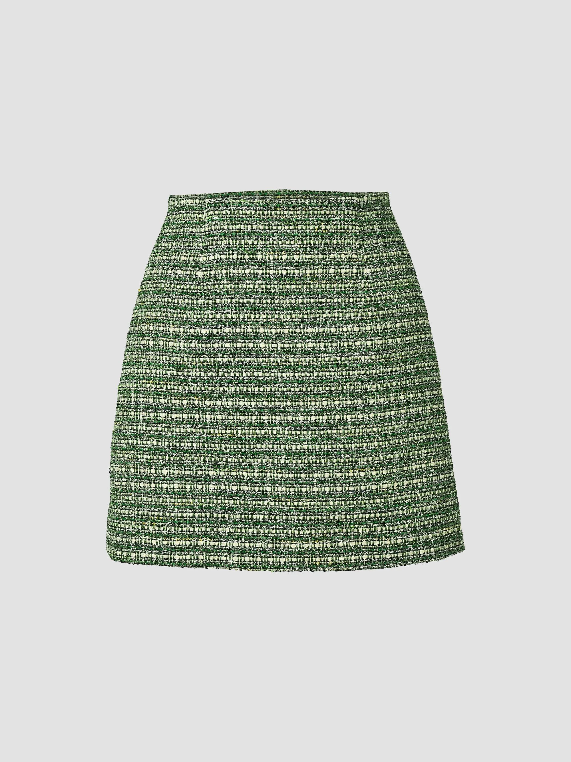 Women's Tweed Cotton-Blend Miniskirt - Green Multi - 1