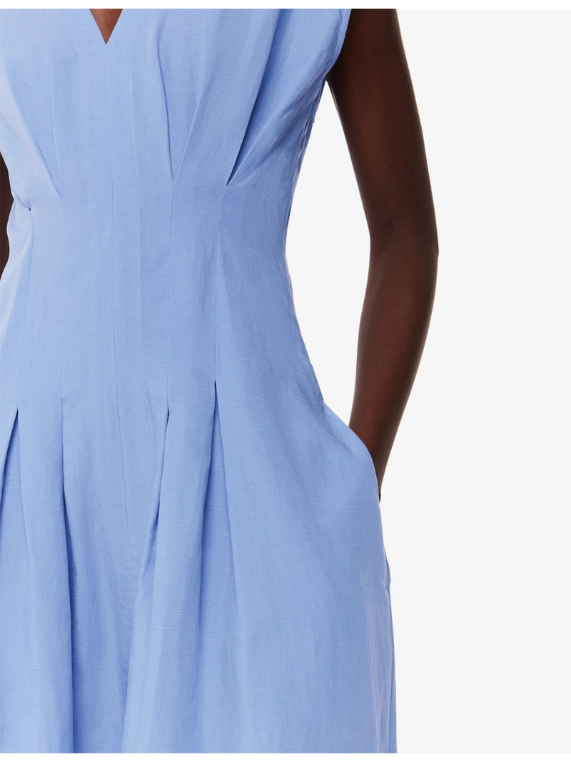 Panel V-Neck Short-Sleeve Linen-Blend Midi Dress 5