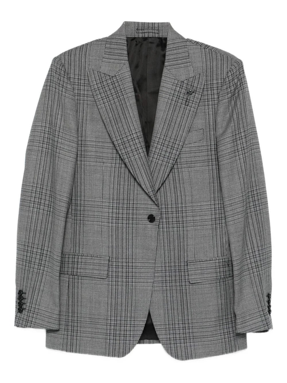 checked single-breasted blazer - 1