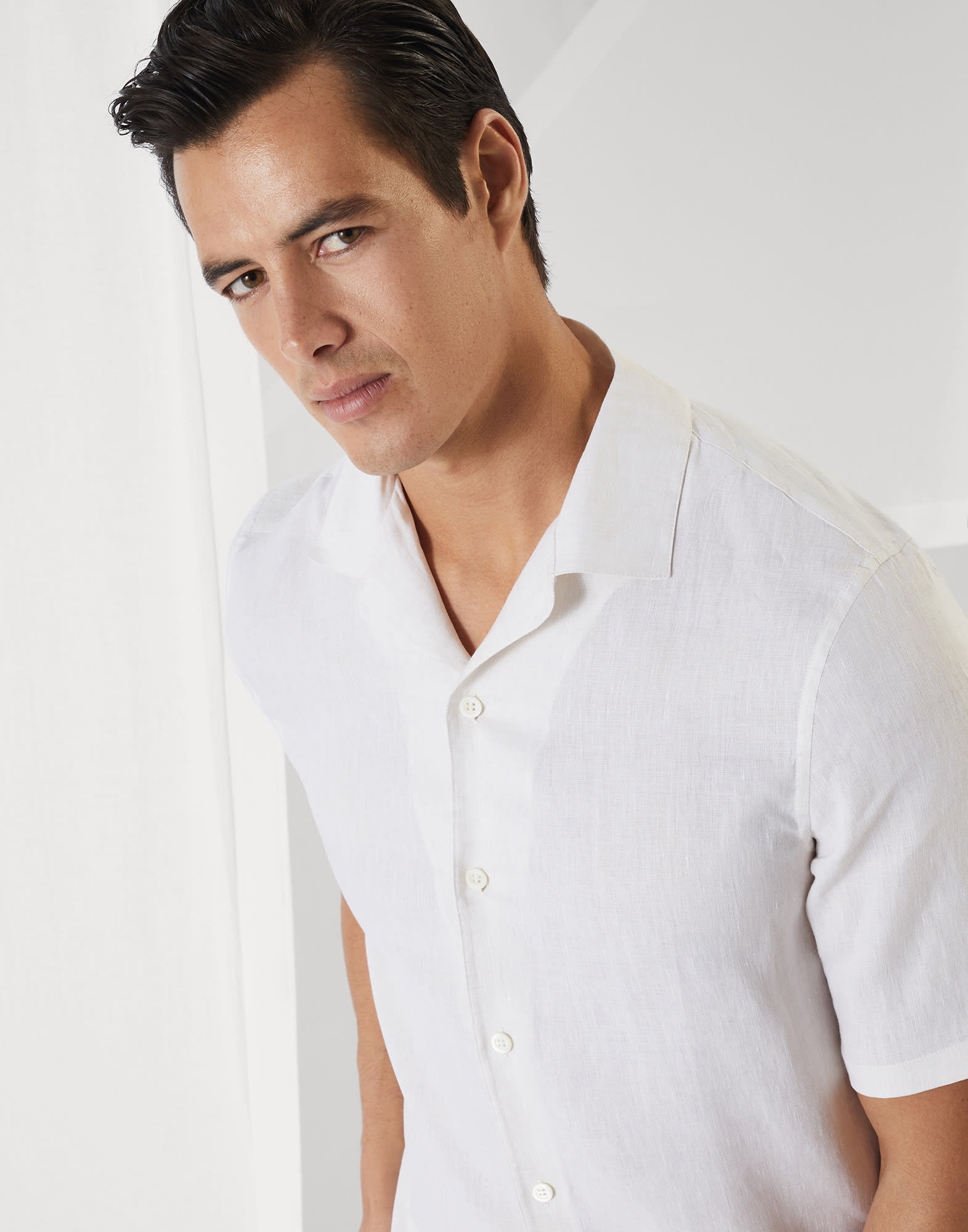 Linen easy fit short sleeve shirt with camp collar - 3