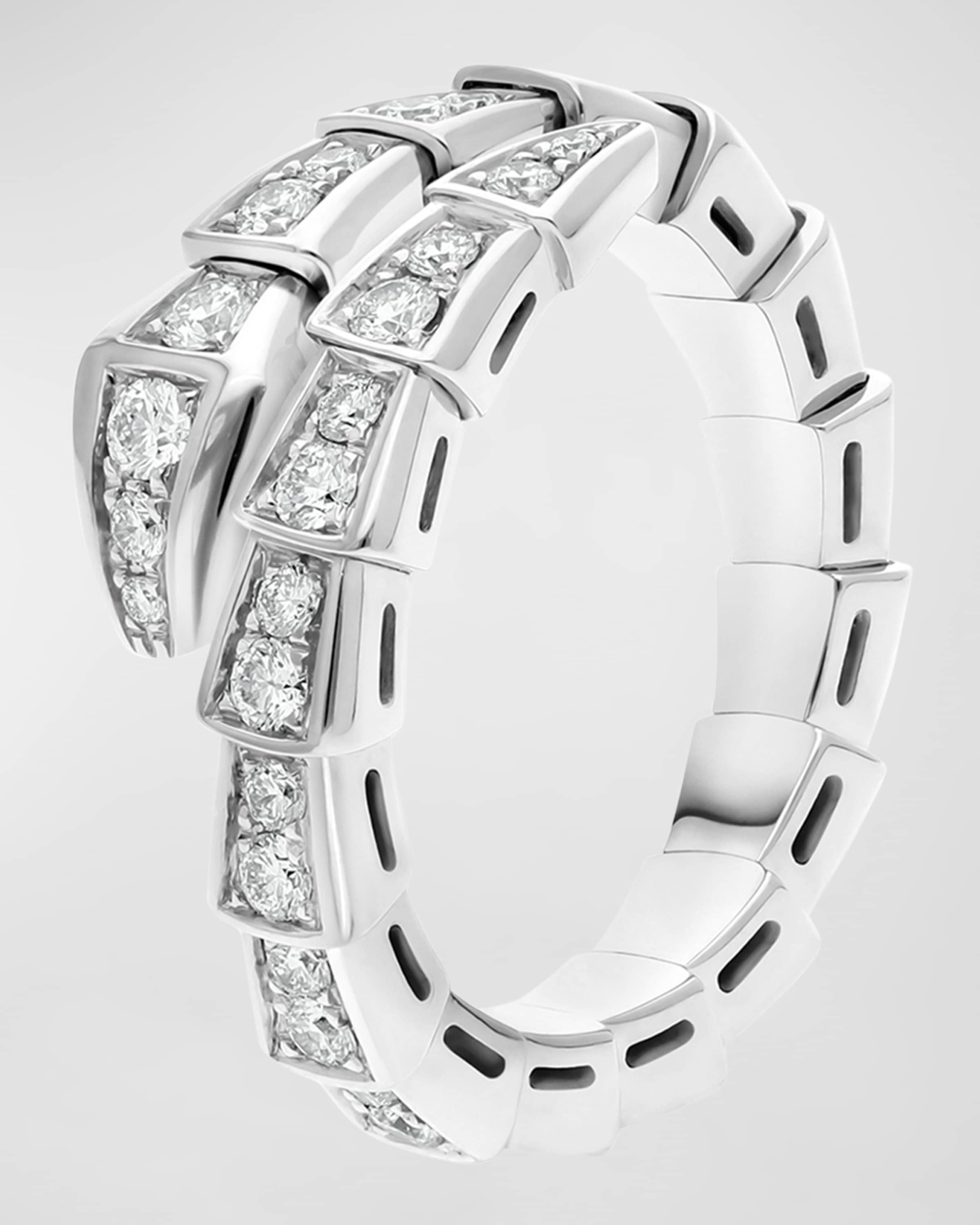 Serpenti Viper 18k White Gold Diamond Bypass Ring, EU 49 / US 5 - 1