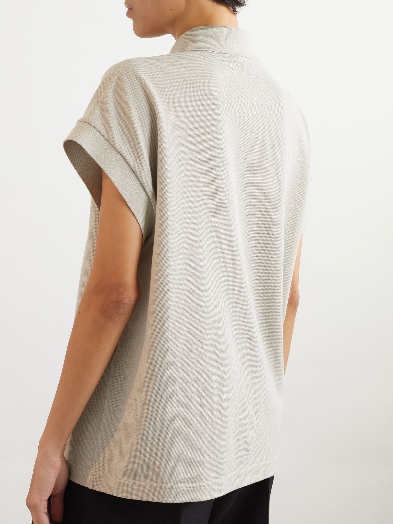Embroidered cotton-blend piqué polo shirt Gray - 4