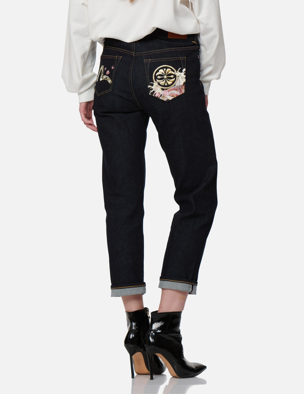 KAMON AND “KOI PLAYING IN THE WAVES” EMBROIDERY STRAIGHT-LEG JEANS - 7