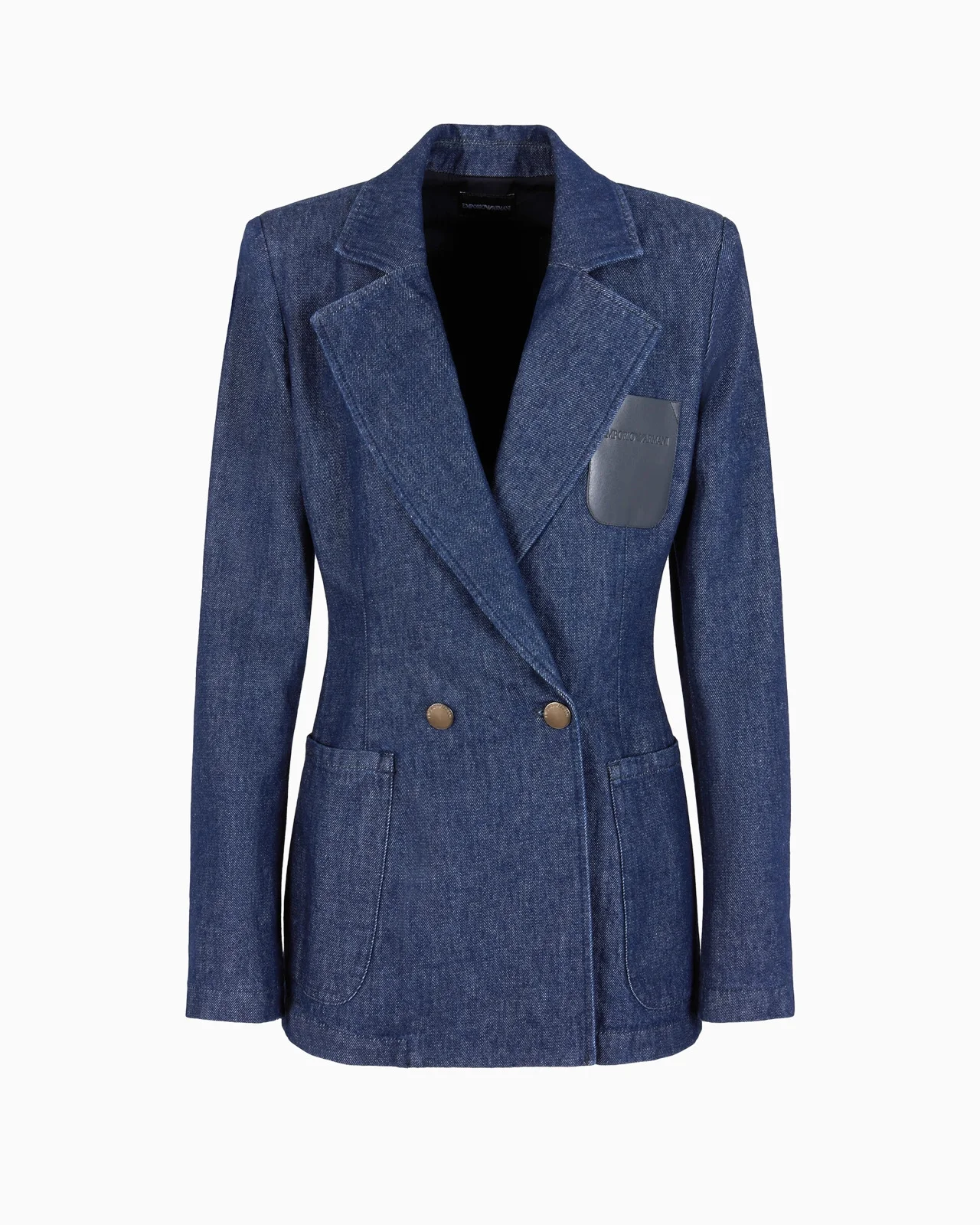 Double-breasted 11 oz denim blazer with logo leather pocket - 1