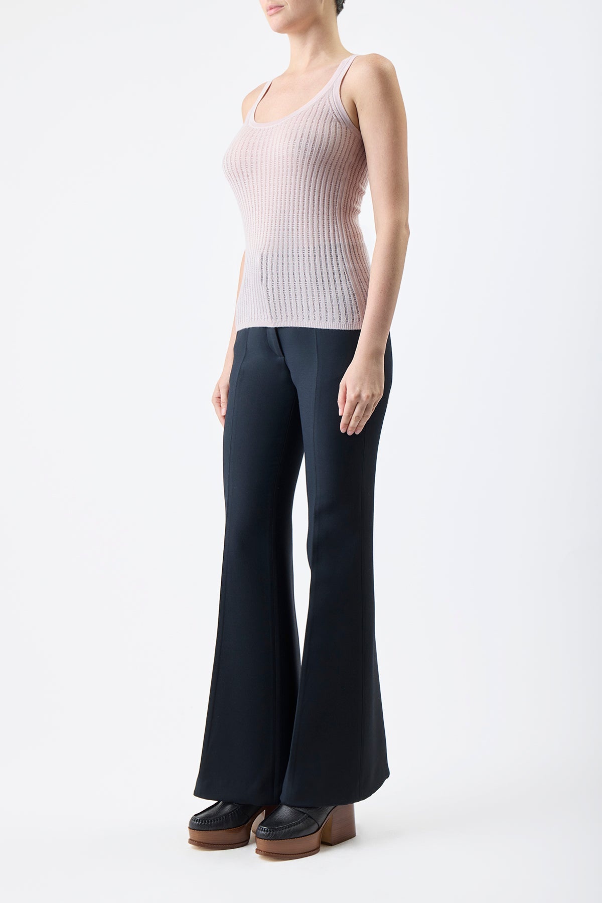 Nevin Pointelle Tank in Blush Silk Cashmere - 3