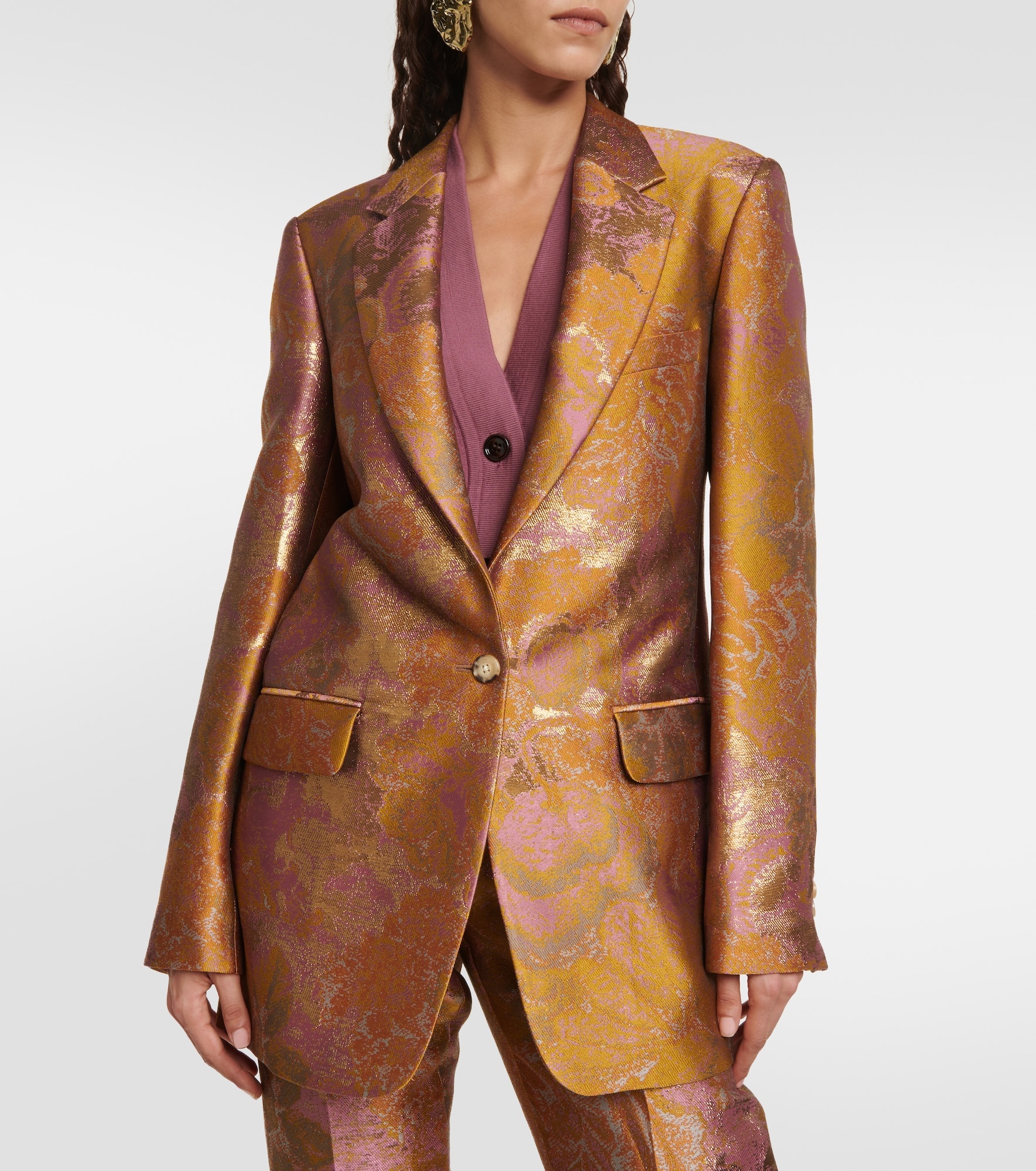 Printed metallic blazer - 6