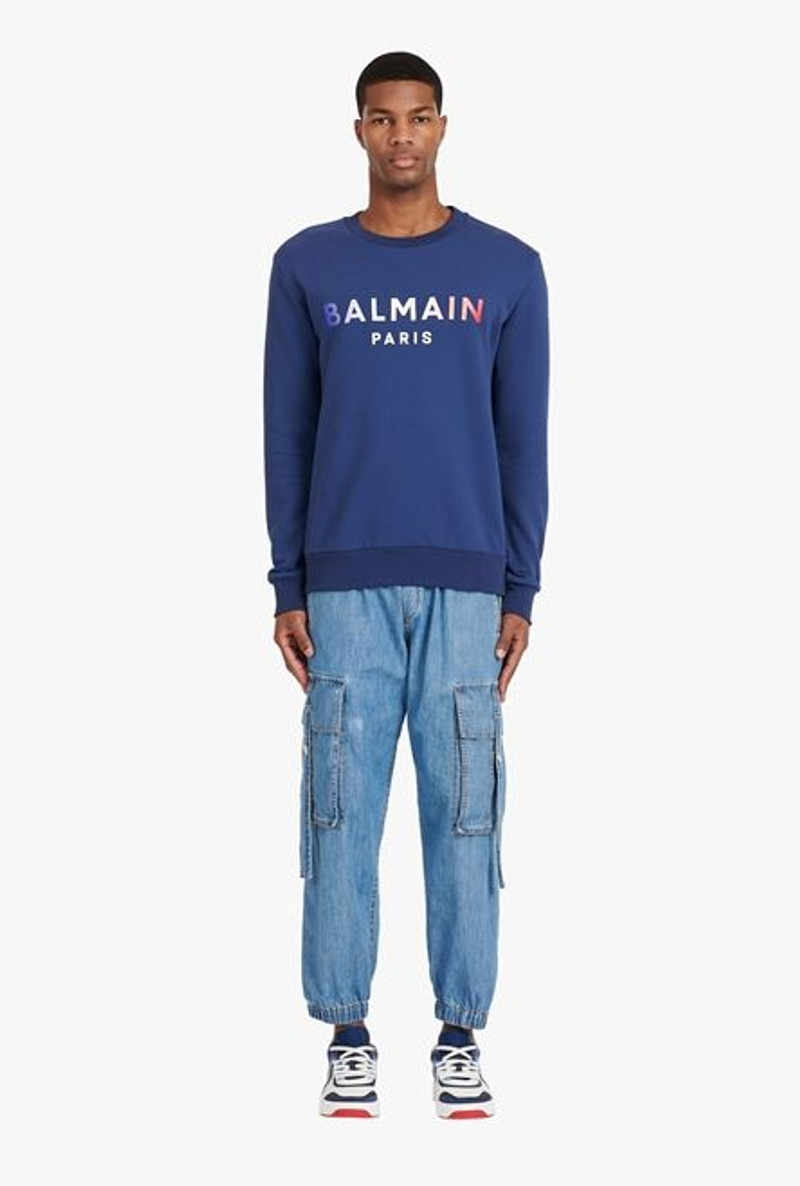HIGH SUMMER CAPSULE - Blue cotton sweatshirt with Balmain Paris tie-dye logo print 4