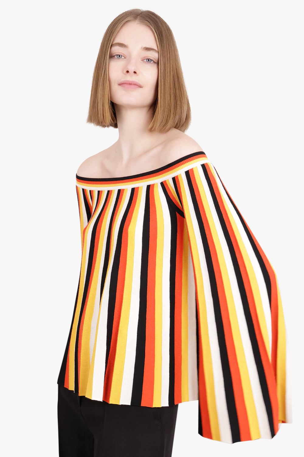 OFF SHOULDER STRIPE KNIT | MULTICOLOUR ORANGE - 2