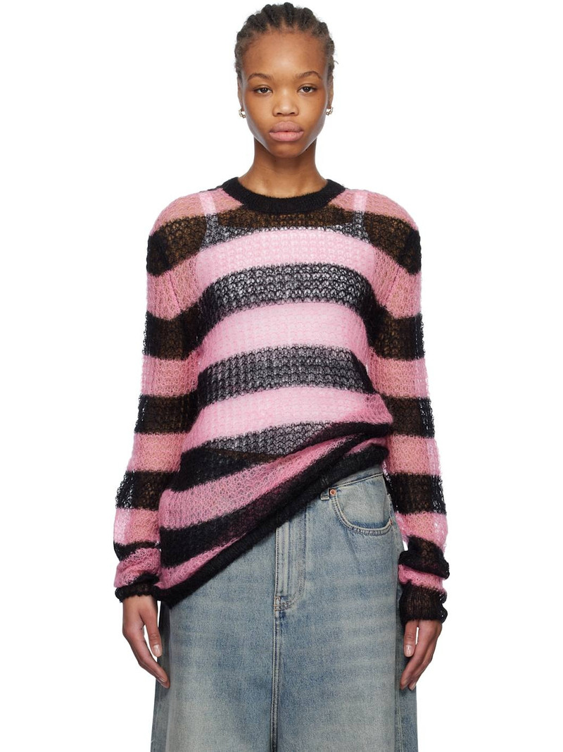 Pink & Black Striped Knit Sweater 1