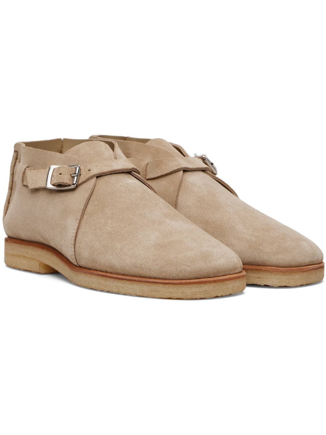 Beige Buckle Slip On Desert Boots - 4