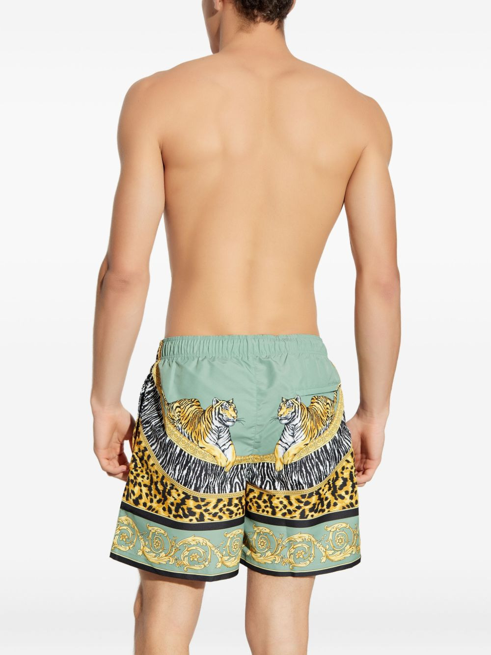 tiger-print drawstring  swim shorts - 4
