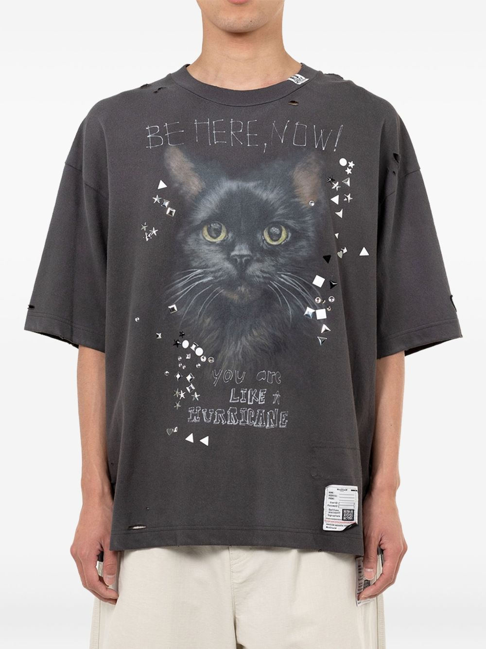 cat-print distressed T-shirt - 2