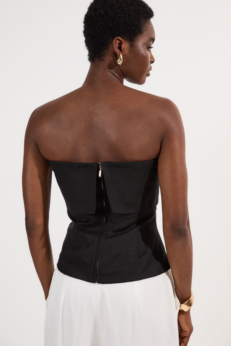 Linen Viscose Woven Bandeau Top With Ruched Side Detail 5