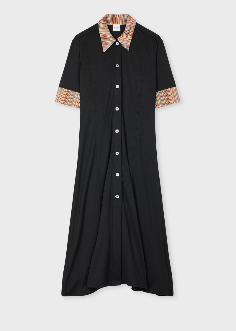 Women's Black 'Signature Stripe' Collar Dress 1