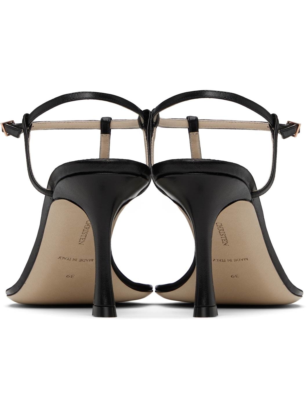 Black 75mm Mono Strap Heeled Sandals - 2