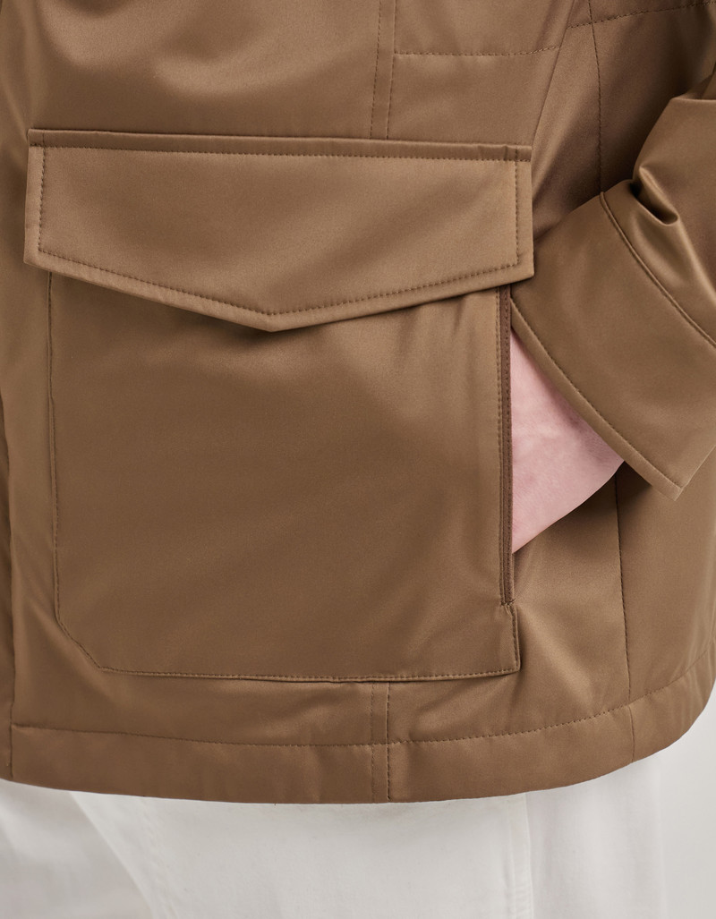 CARAMEL MIXED-MATERIAL ULTRALIGHT SUEDE BOMBER JACKET WITH KNIT INSERTS 95