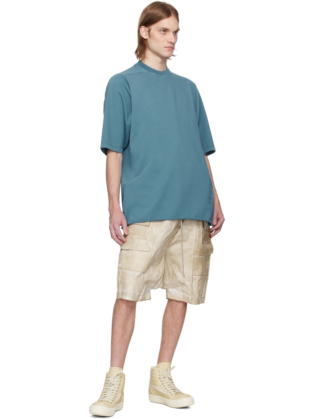 Beige Hollywood Creatch Cargo Pods Denim Shorts - 4
