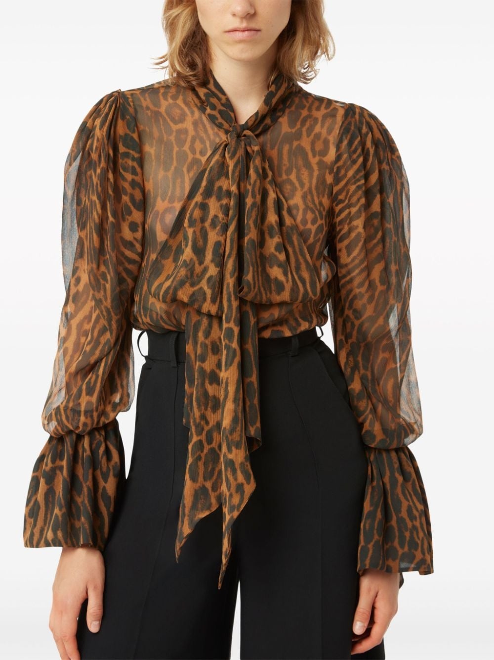 pussy bow-collar animal-print blouse - 4