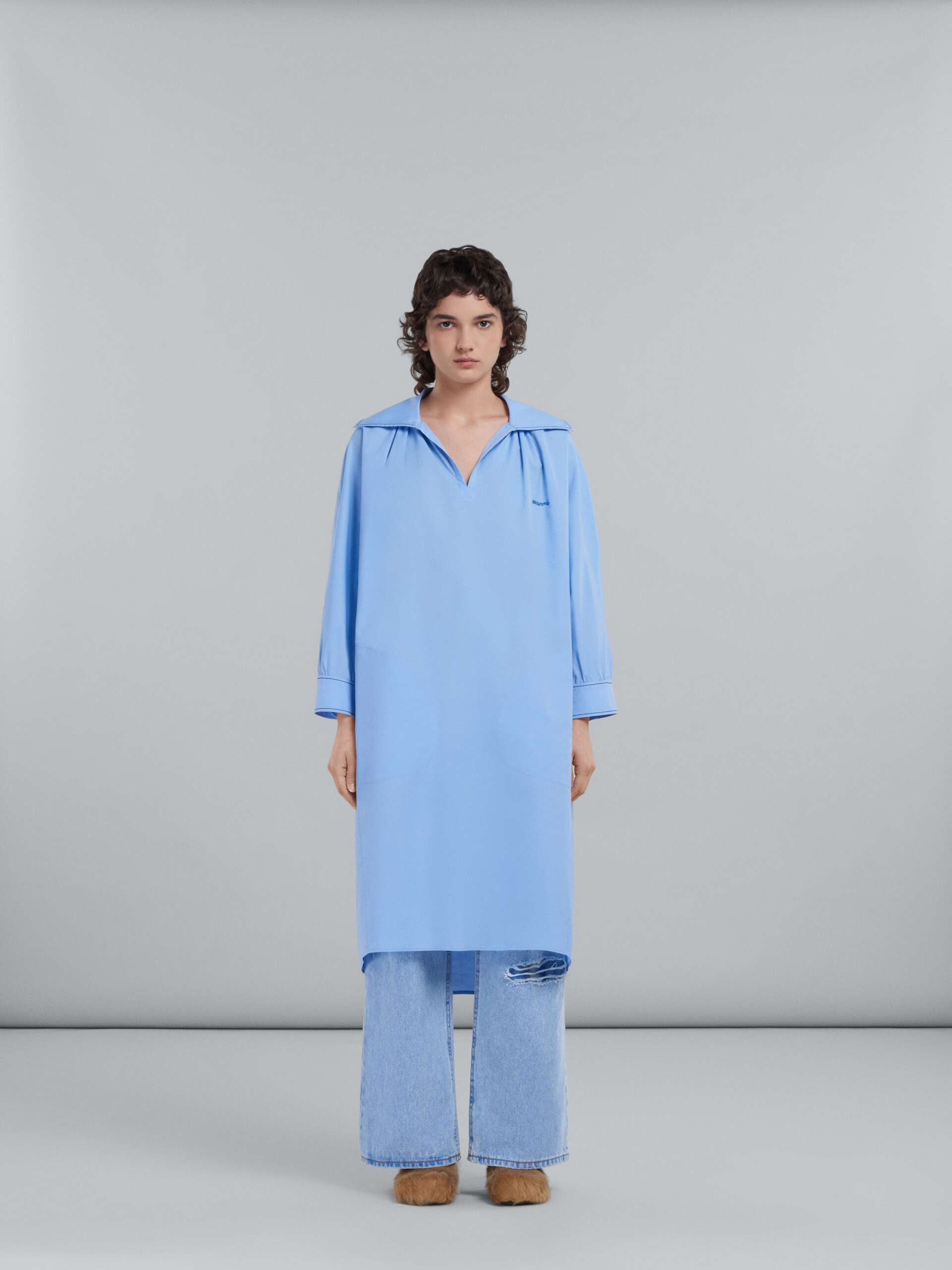 LIGHT BLUE BIO COTTON DRESS WITH EMBROIDERED LOGO - 2