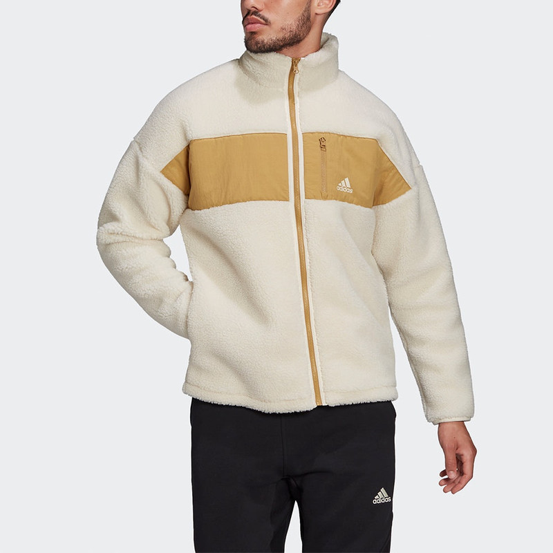 adidas adidas Winter Jacket Colorblock Splicing Fleece Stay Warm logo Sports Stand Collar Creamy White HI11 outlook