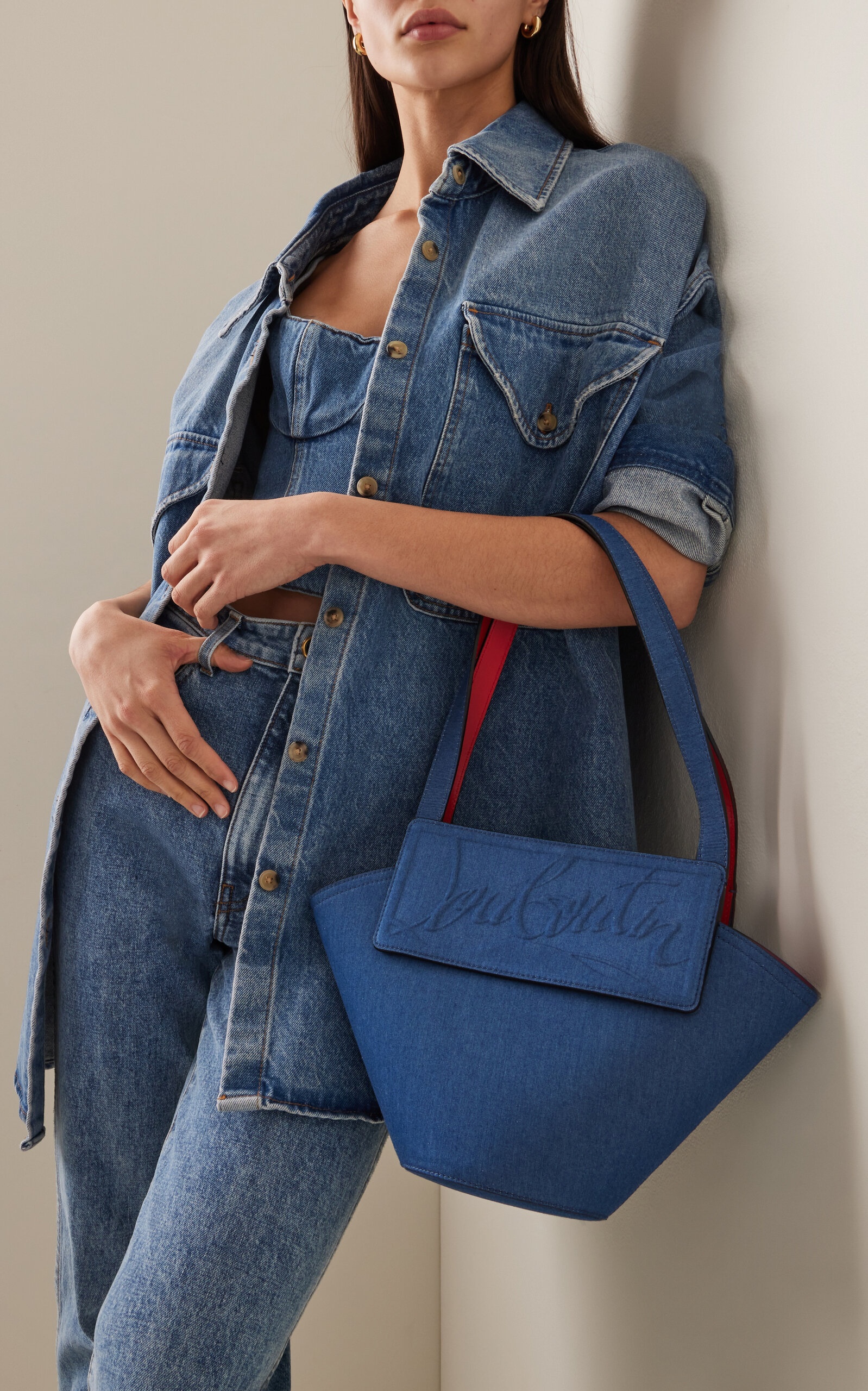 Loubishore Denim Leather Tote Bag blue - 4