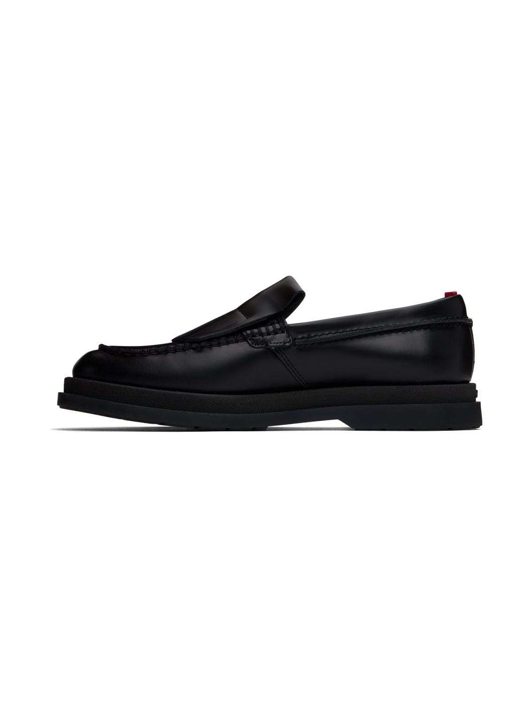 Black Leather Fringe Trim Loafers - 3