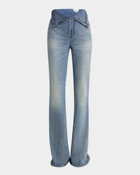 Alexander McQueen Foldover-Waist Denim Flare Trousers