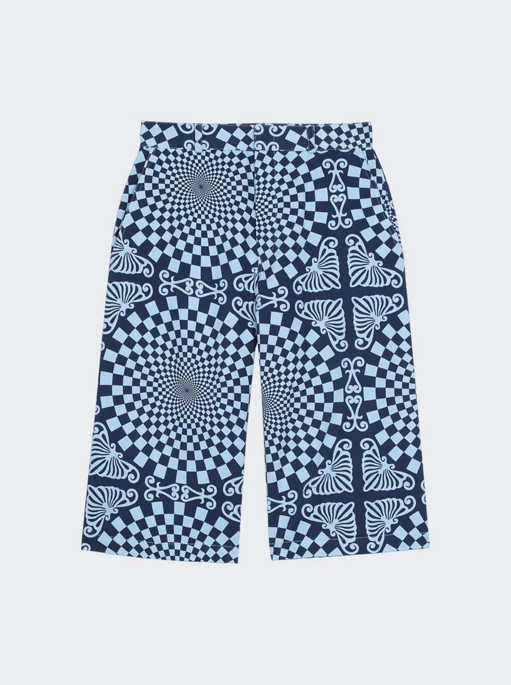 Folk Checkerboard Print Shorts Blue - 1