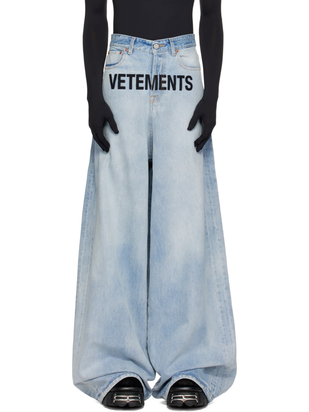 Blue Embroidered Baggy Jeans - 1