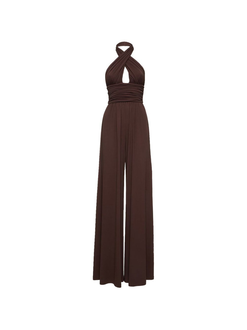 halterneck ruched jumpsuit 1