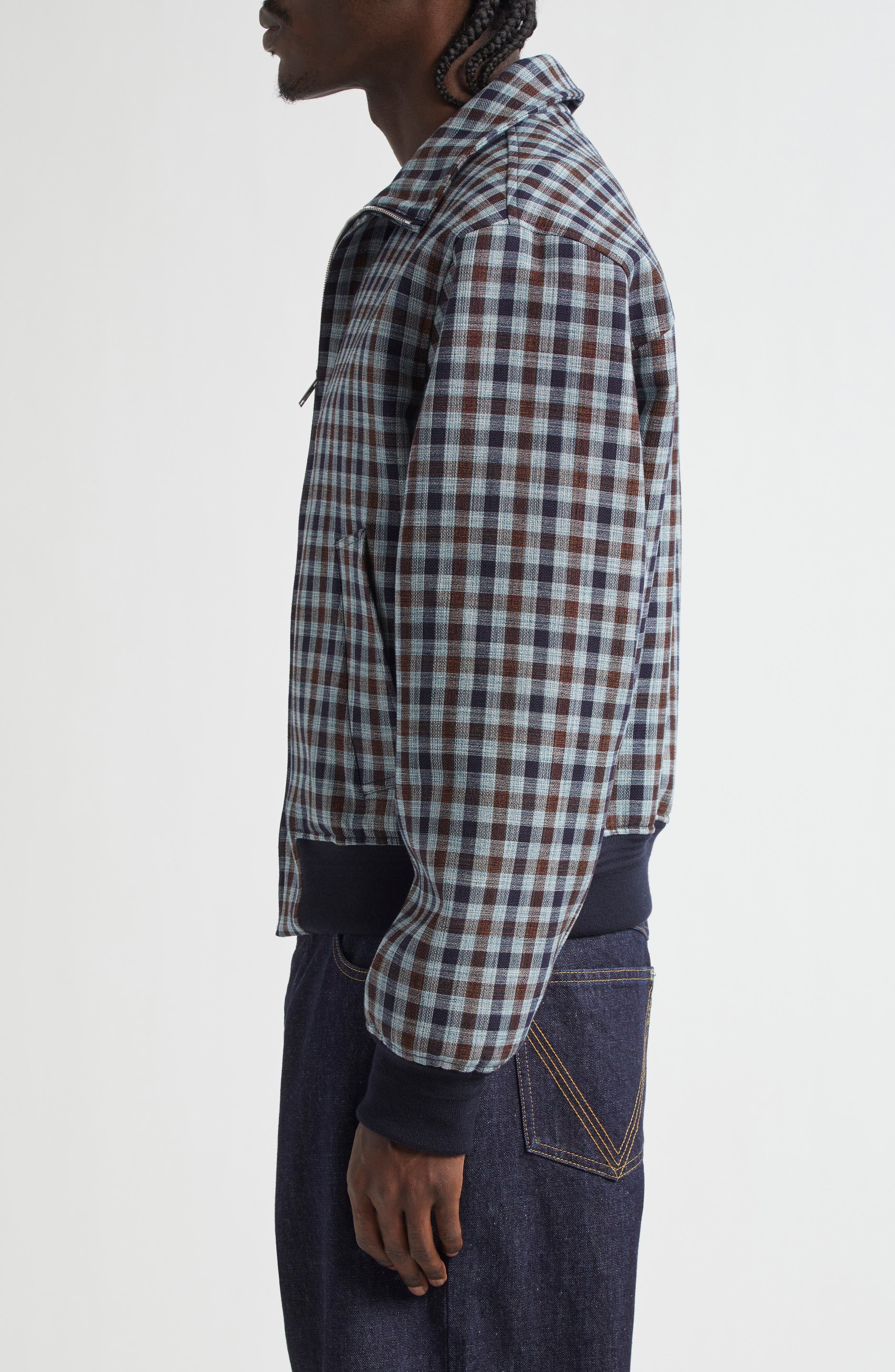Bottega Veneta Gingham Check Blouson Jacket in Navy/Lake/Maroon at Nordstrom - 4