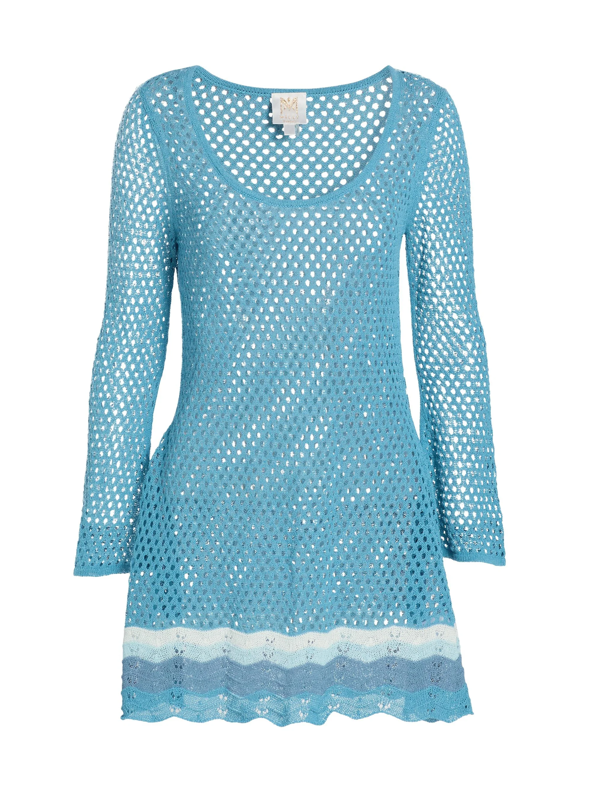 Women's Crochet-Knit Cover-Up Minidress - Blue Multi - 1