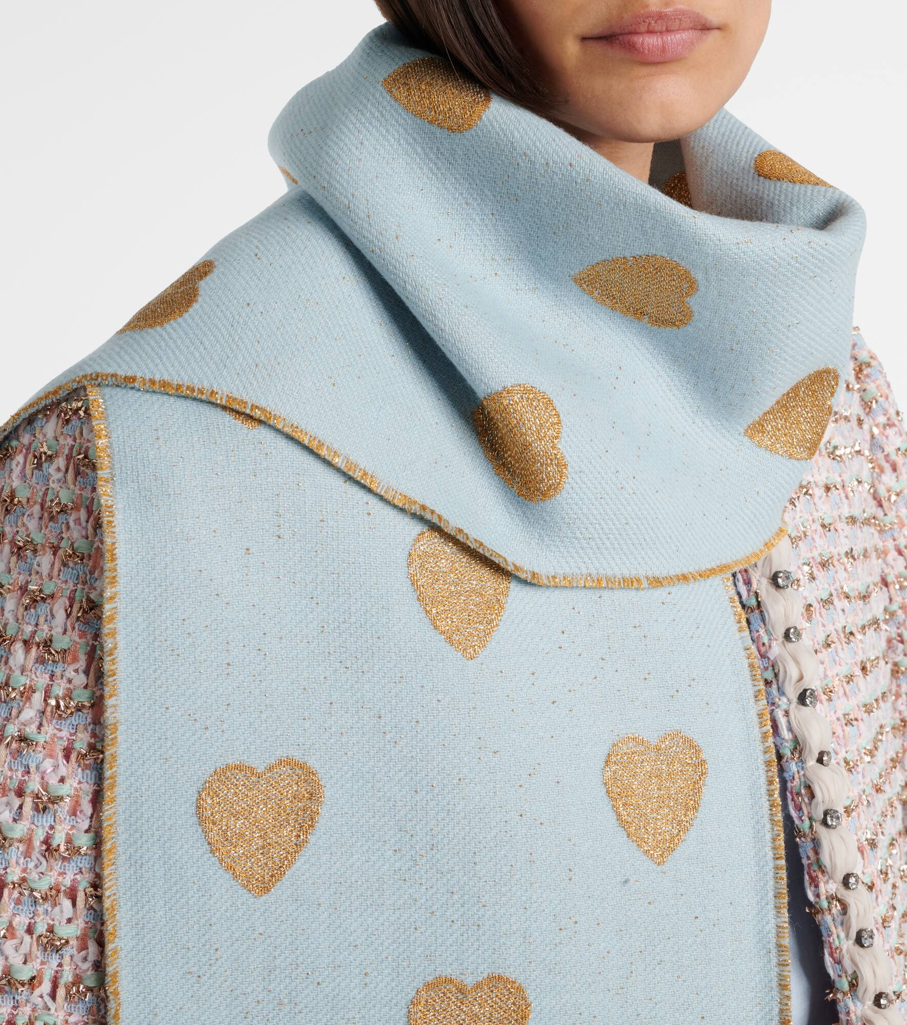 Heart fringed wool-blend scarf - 2