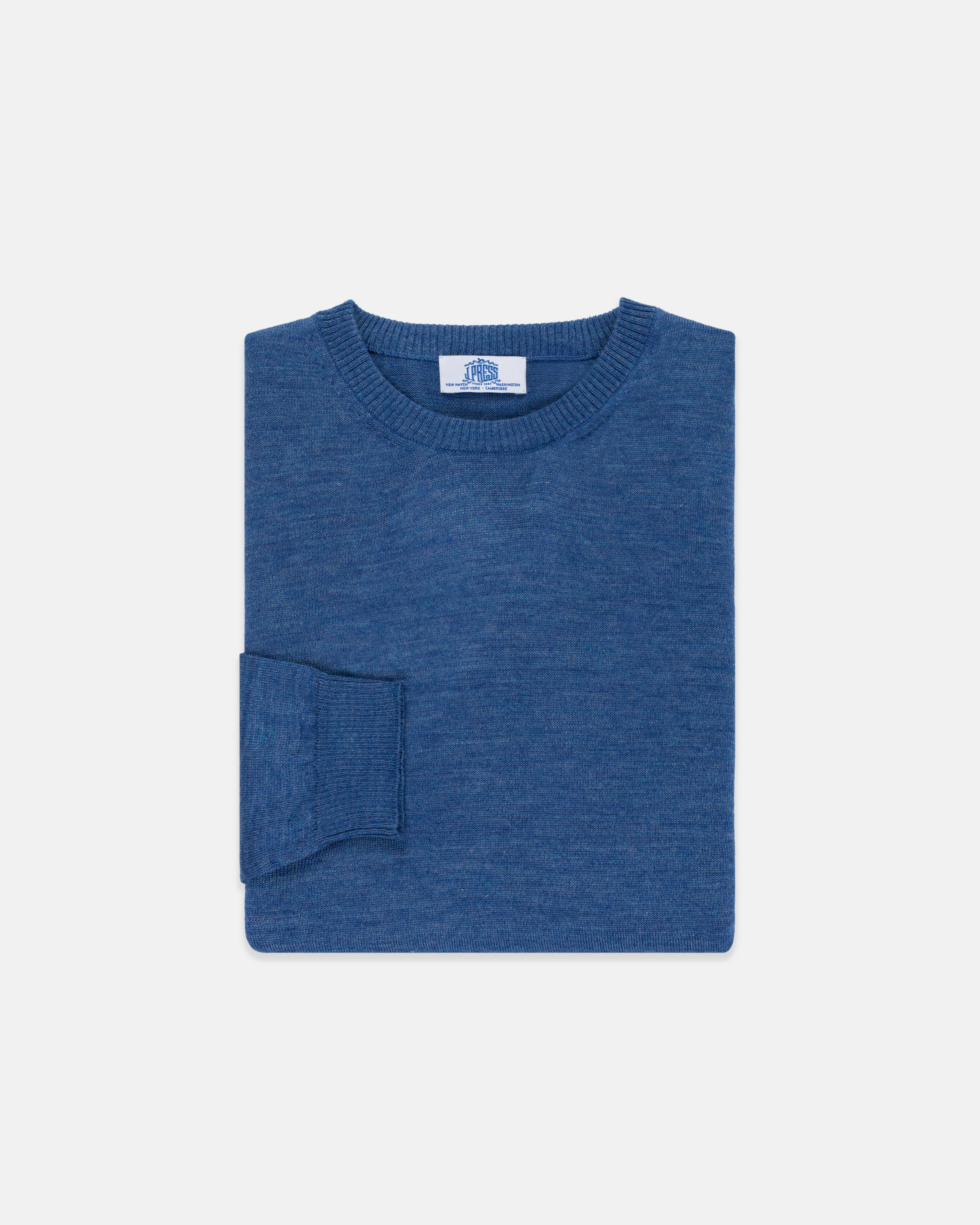 BLUE ALPACA/SILK CREWNECK SWEATER - CLASSIC FIT - 1