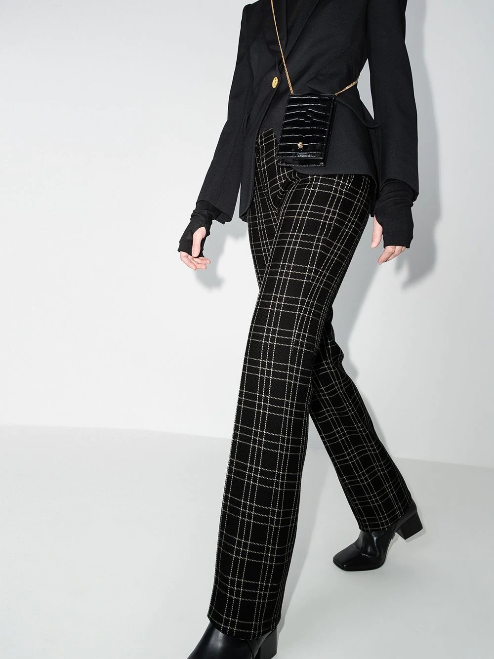 check-pattern slim-leg trousers - 2