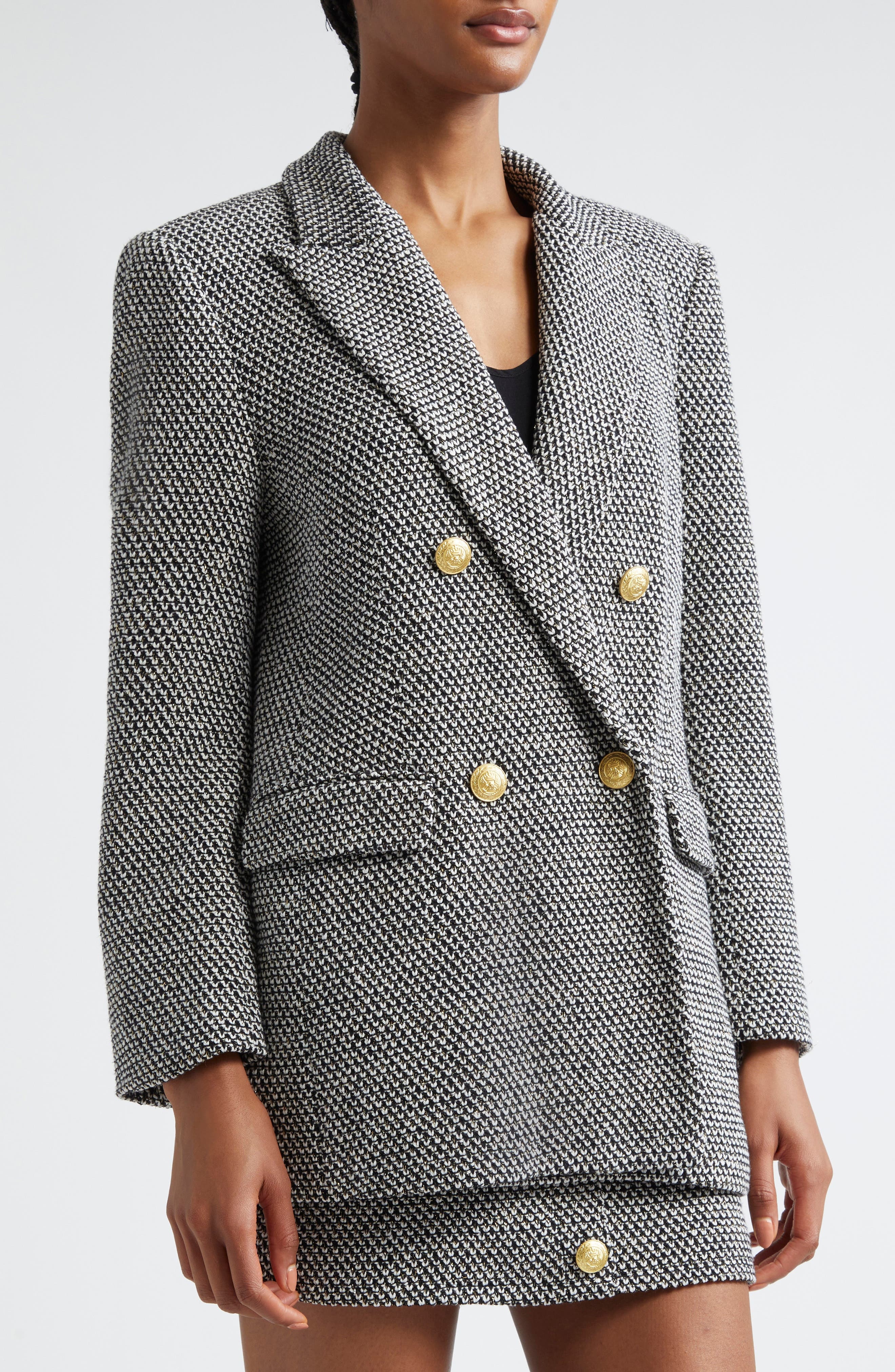 L'AGENCE Riva Double Breasted Knit Blazer in Blackivor at Nordstrom - 5