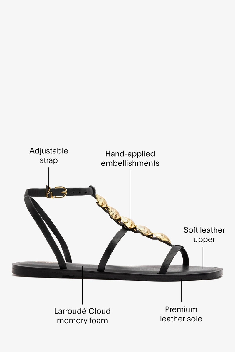 Coquile Flat Sandal Black Leather 6