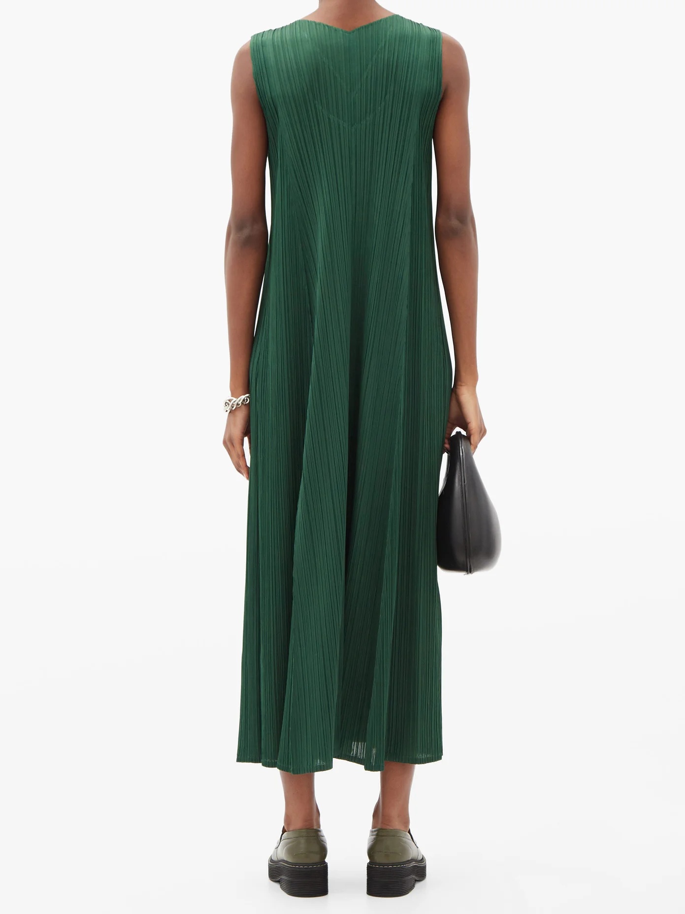 V-neck technical-pleated longline dress - 5