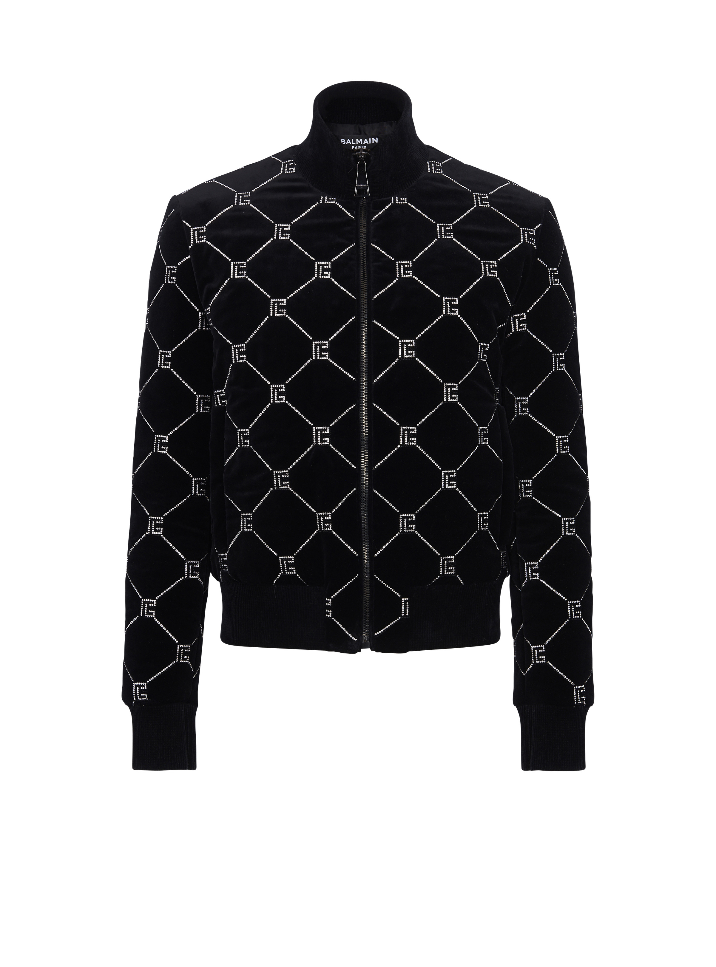 Balmain Quilted Rhinestone Bomber Jacket