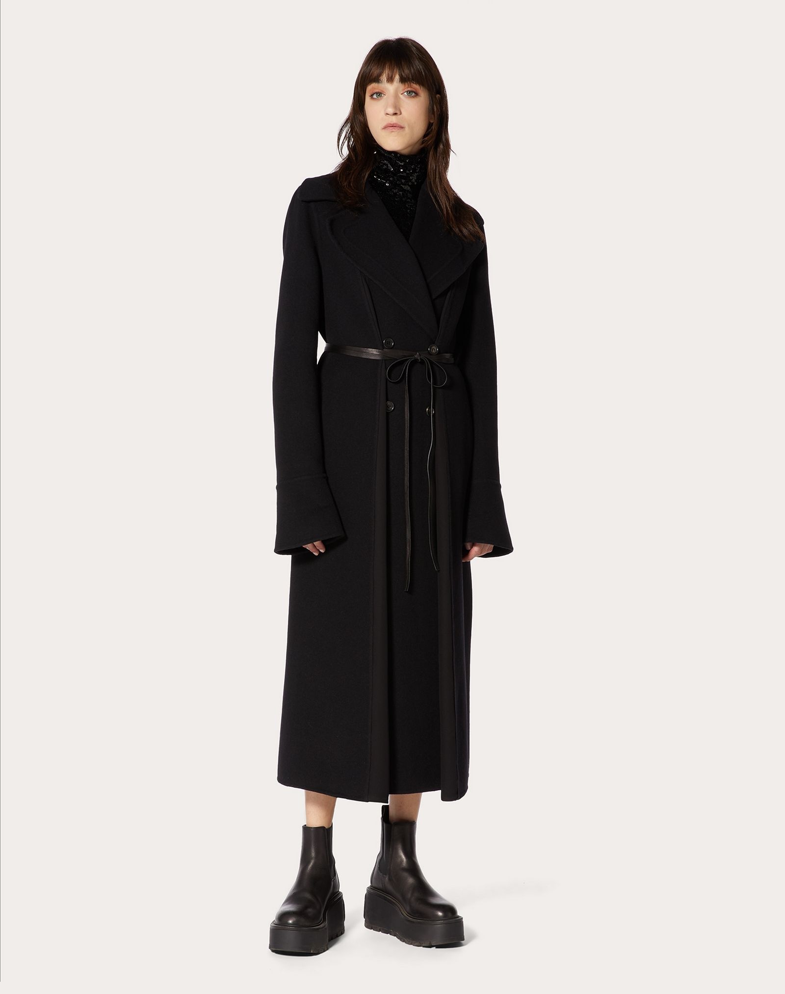 Double Drap Coat with Leather Detail - 3